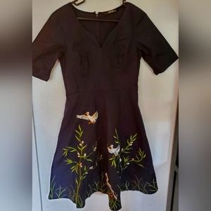 eShakti Navy dress with  bird and flower embroidery size M-10